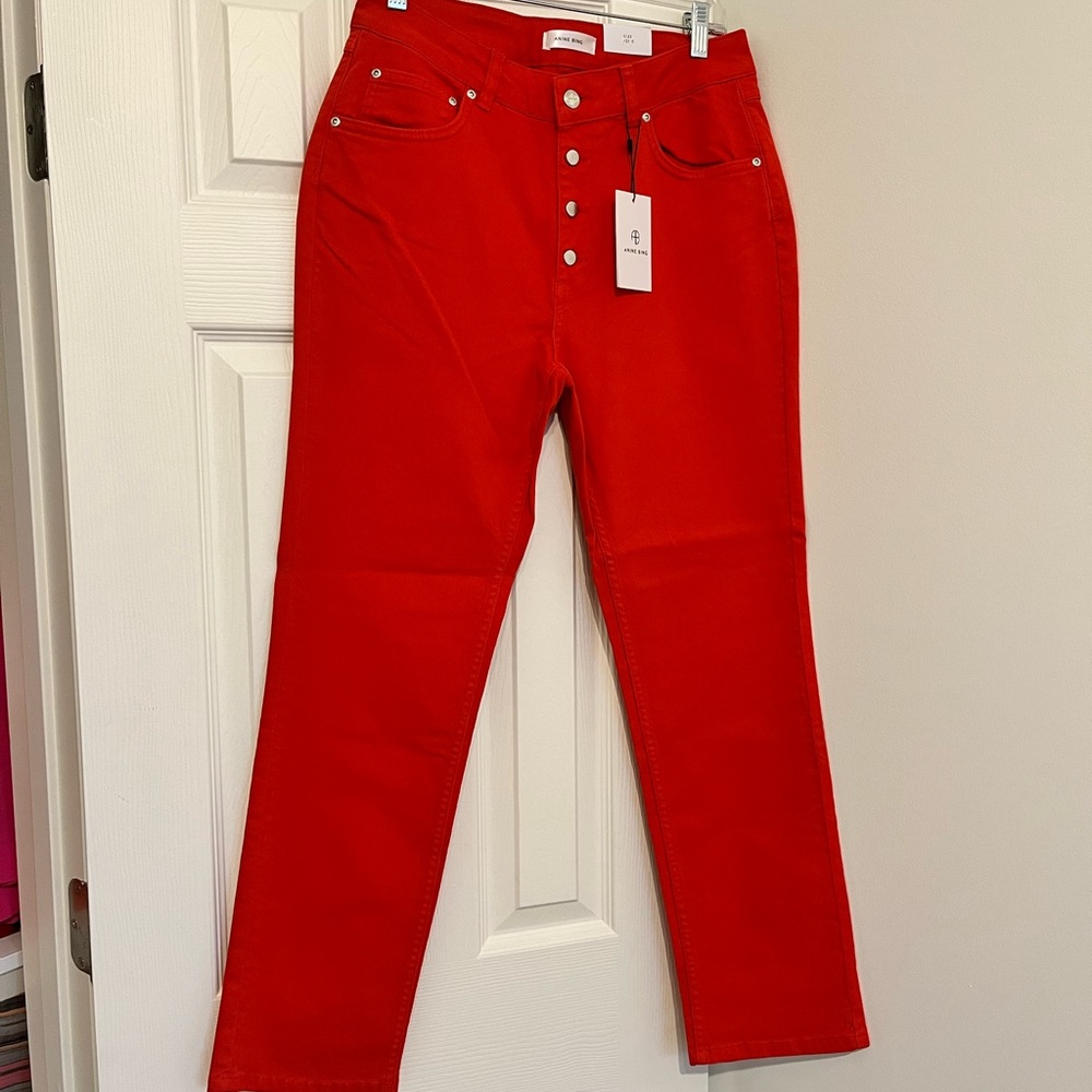 Anine Bing NWT red denim button fly size 31